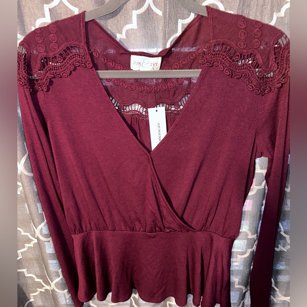 June and Ivy by Francesca’s Wine Lace Blouse